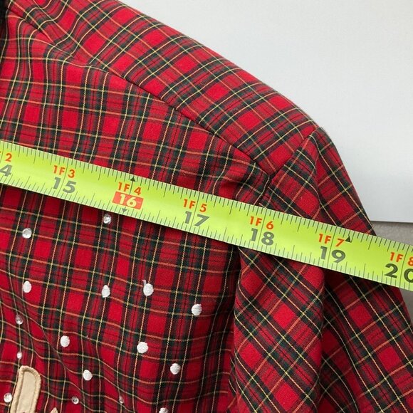 VTG Karen Scott XL Red Plaid Button-Up Shirt Christmas Embroidered Scottie Dogs - Picture 8 of 14